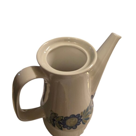 Mid Century Modern Ceramic Teapot Floral Design Figgjo Flint Blue Flowers - Picture 9 of 16